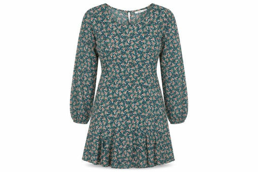 Mi Ami Women Green Floral Fit & Flare Short Dress M