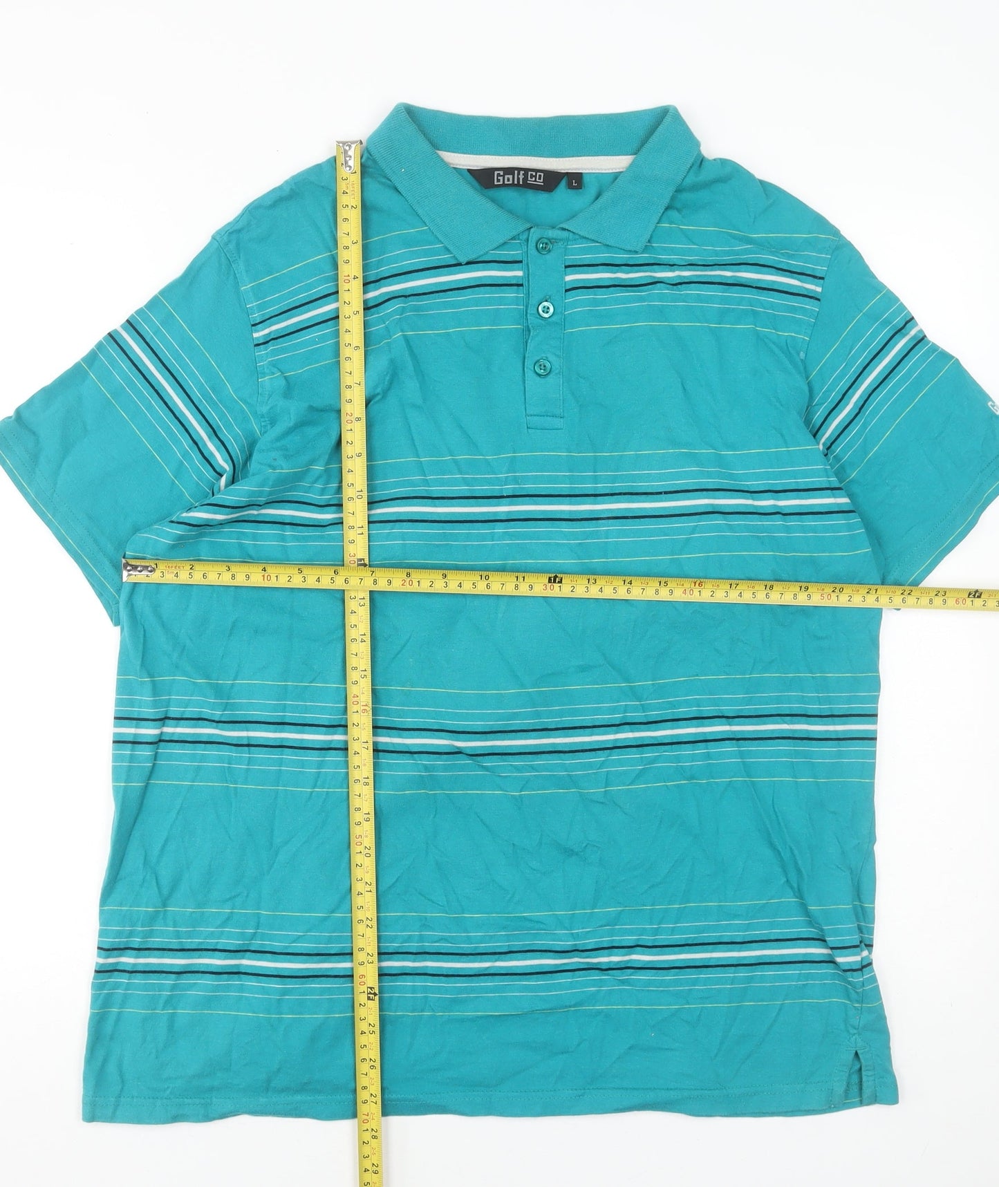 Golf Co Men's Blue Striped Cotton Polo Shirt Size L