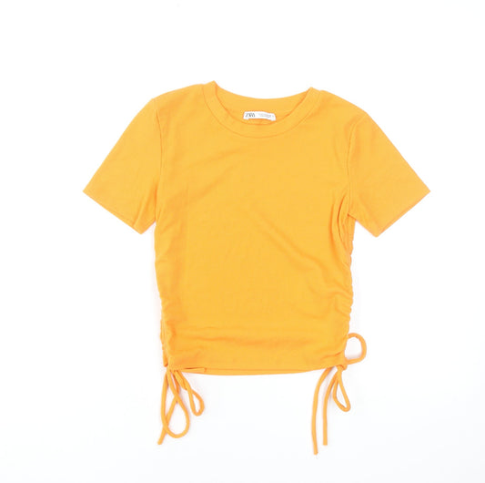 Zara Women’s Orange Cropped T-Shirt Size S Short Sleeve Drawstring