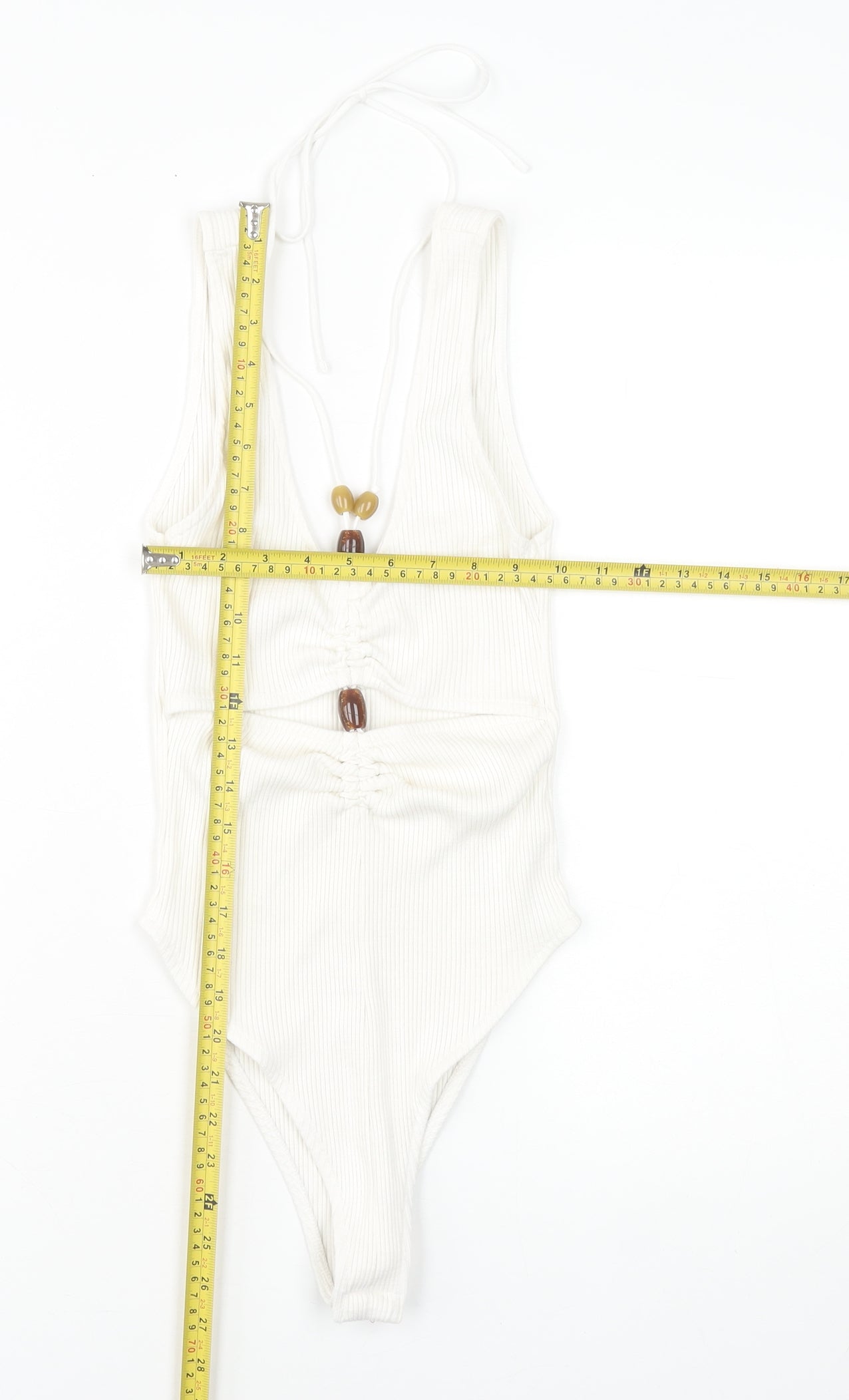 Zara Women’s Ivory Halter Ruched Ribbed Bodysuit Size S