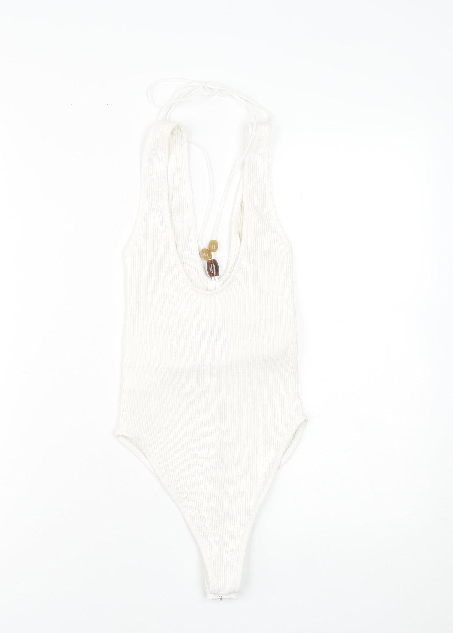 Zara Women’s Ivory Halter Ruched Ribbed Bodysuit Size S