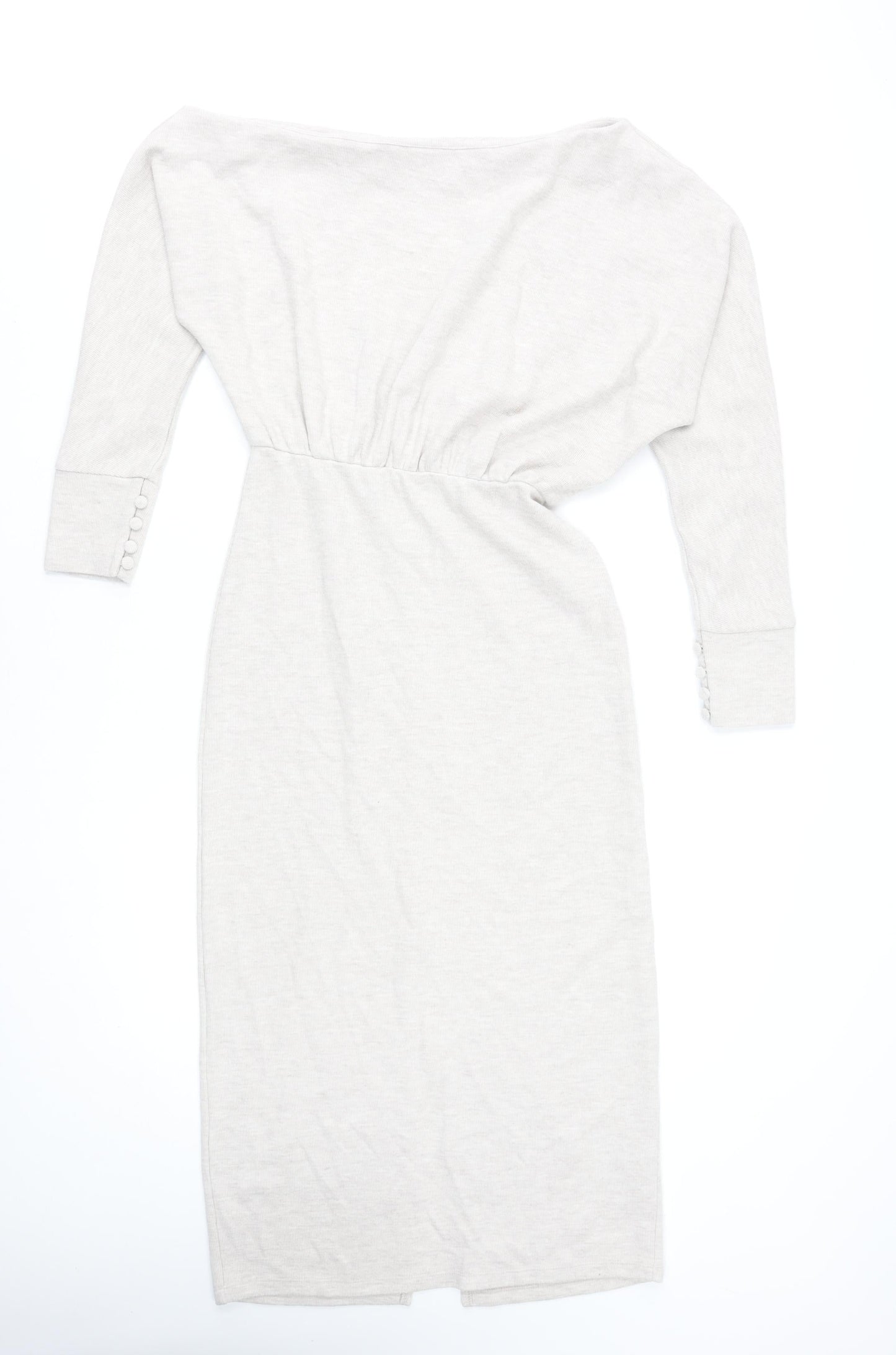 River Island Women’s Beige Midi Bodycon Dress Size 8 Long Sleeve