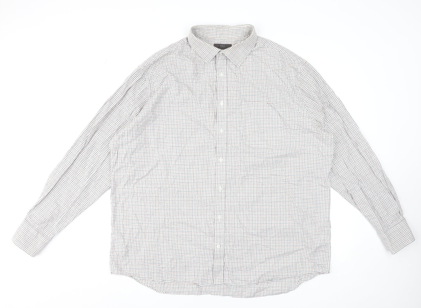 Marks and Spencer Men's Multicoloured Check Long Sleeve Cotton Dress Shirt 47cm Regular Fit