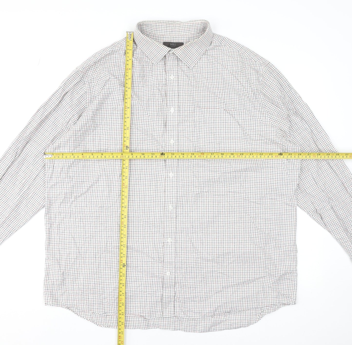 Marks and Spencer Men's Multicoloured Check Long Sleeve Cotton Dress Shirt 47cm Regular Fit