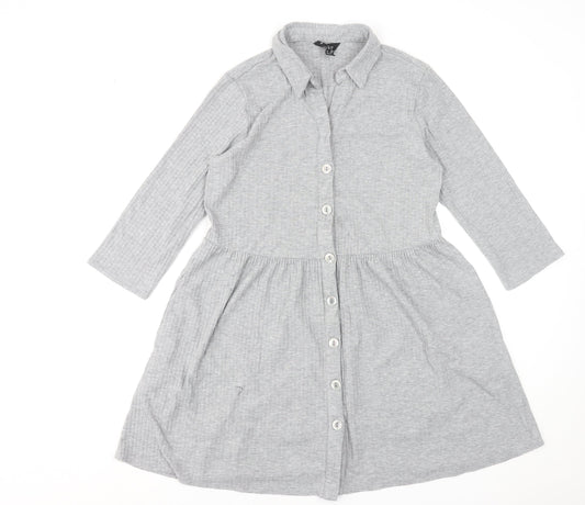 New Look Women Grey UK 12 Collared Button Shirt Dress