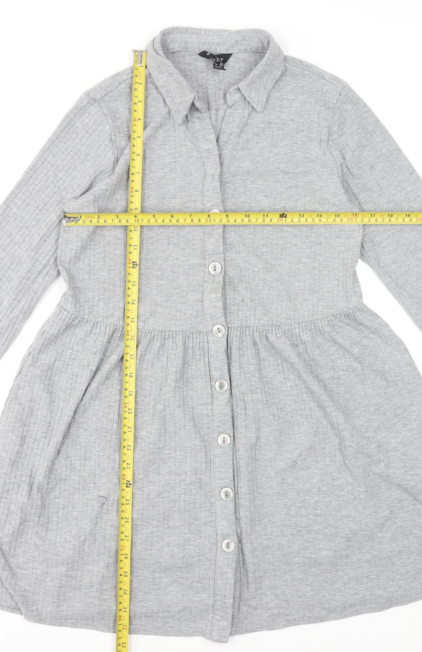 New Look Women Grey UK 12 Collared Button Shirt Dress