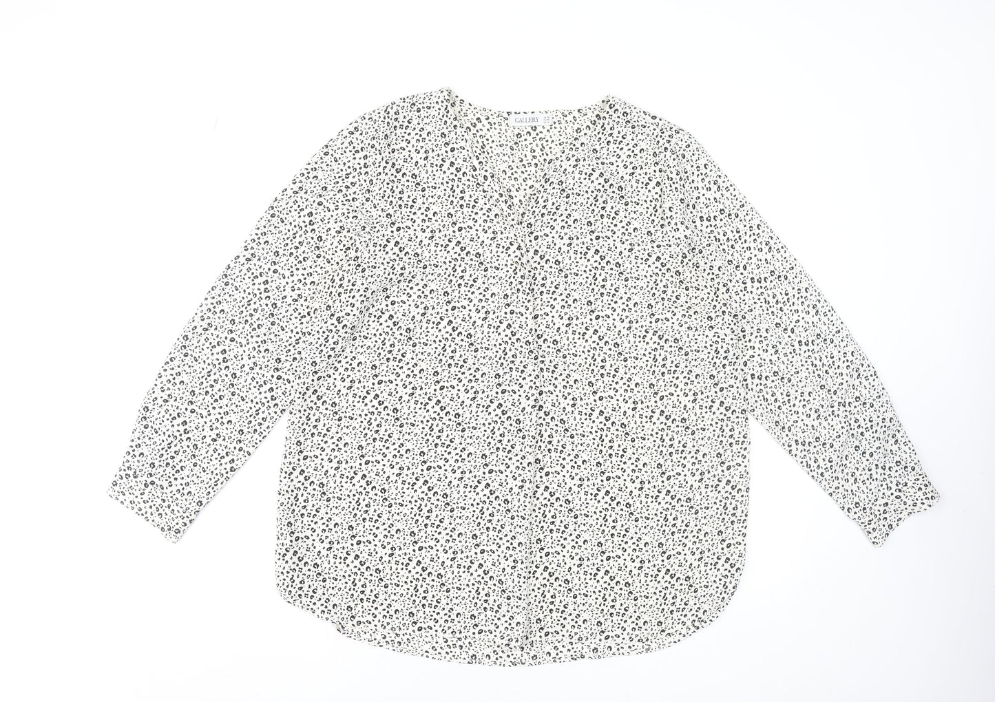 Gallery Women's White Animal Print Long Sleeve Blouse Size 18