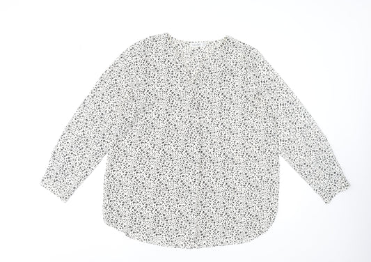 Gallery Women's White Animal Print Long Sleeve Blouse Size 18