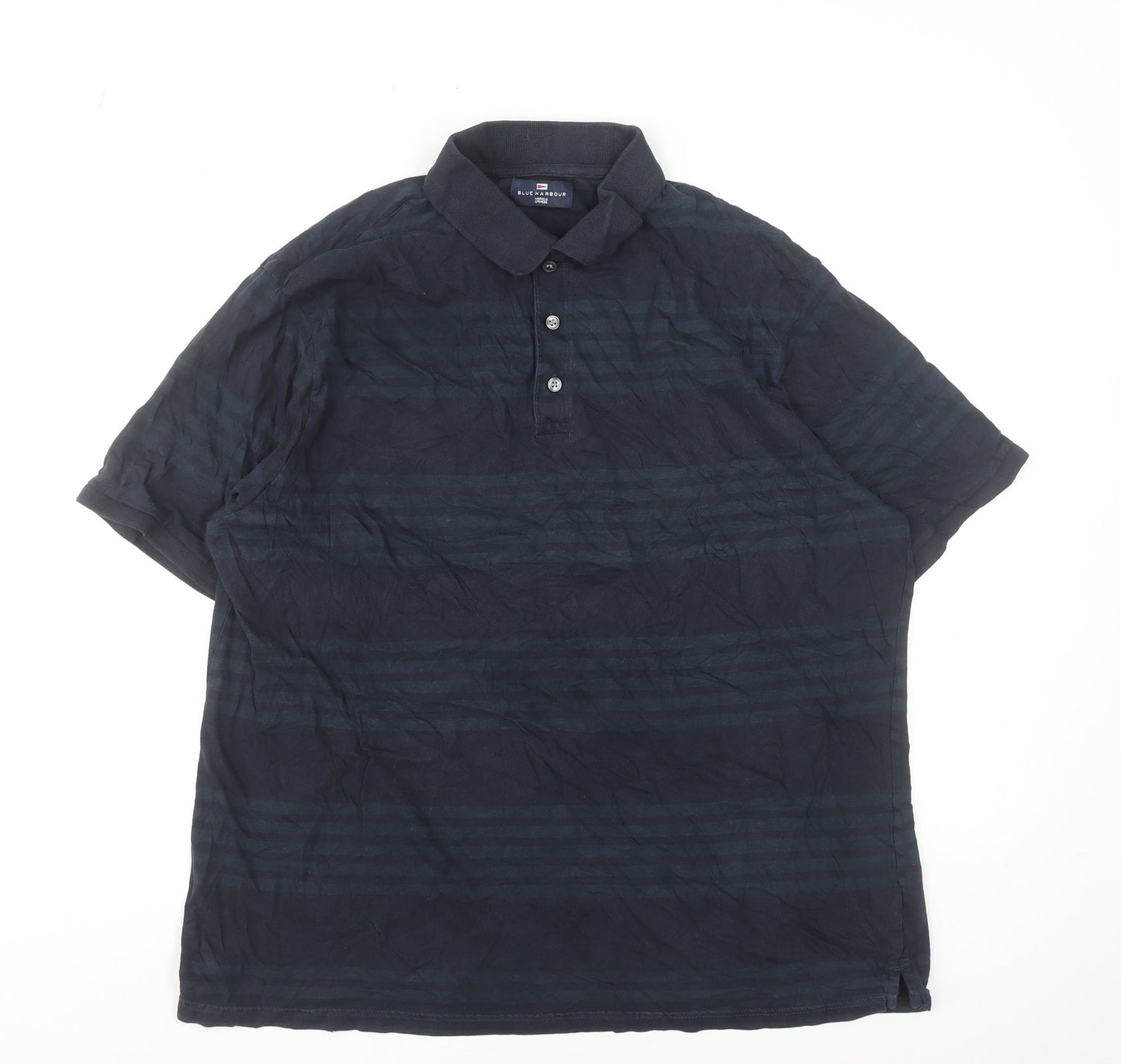 Marks and Spencer Blue Harbour Men's Blue Striped Polo Shirt Size L