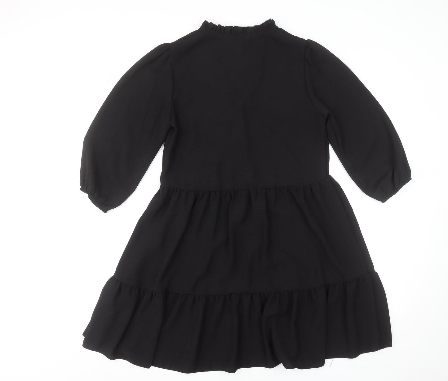 New Look Women Black Size 8 Short Smock Dress 3/4 Sleeve V-Neck