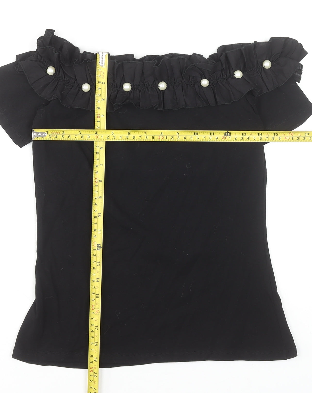 Dorothy Perkins Women’s Black Off Shoulder Ruffle Beaded Blouse Size 8
