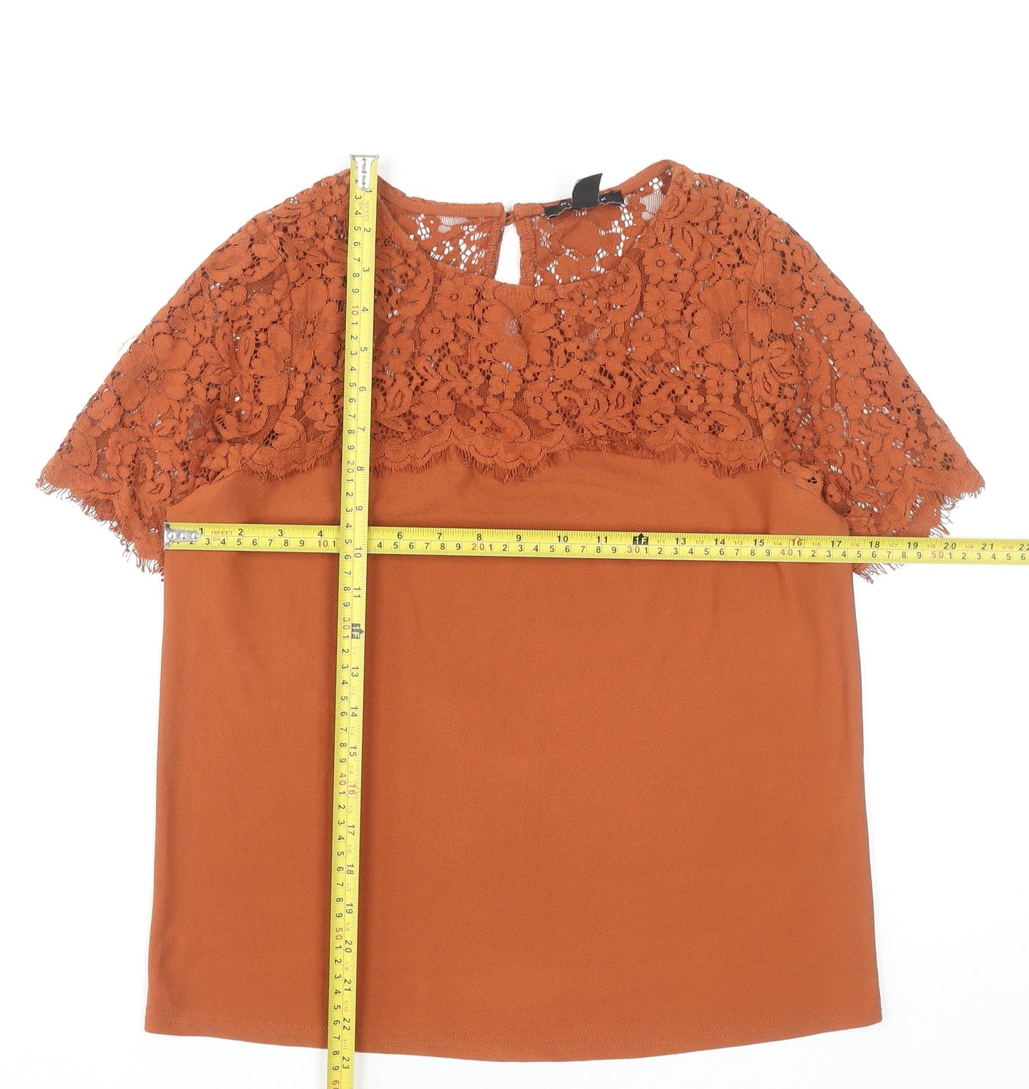 New Look Women's Brown Lace Short Sleeve Tunic Blouse Size 10
