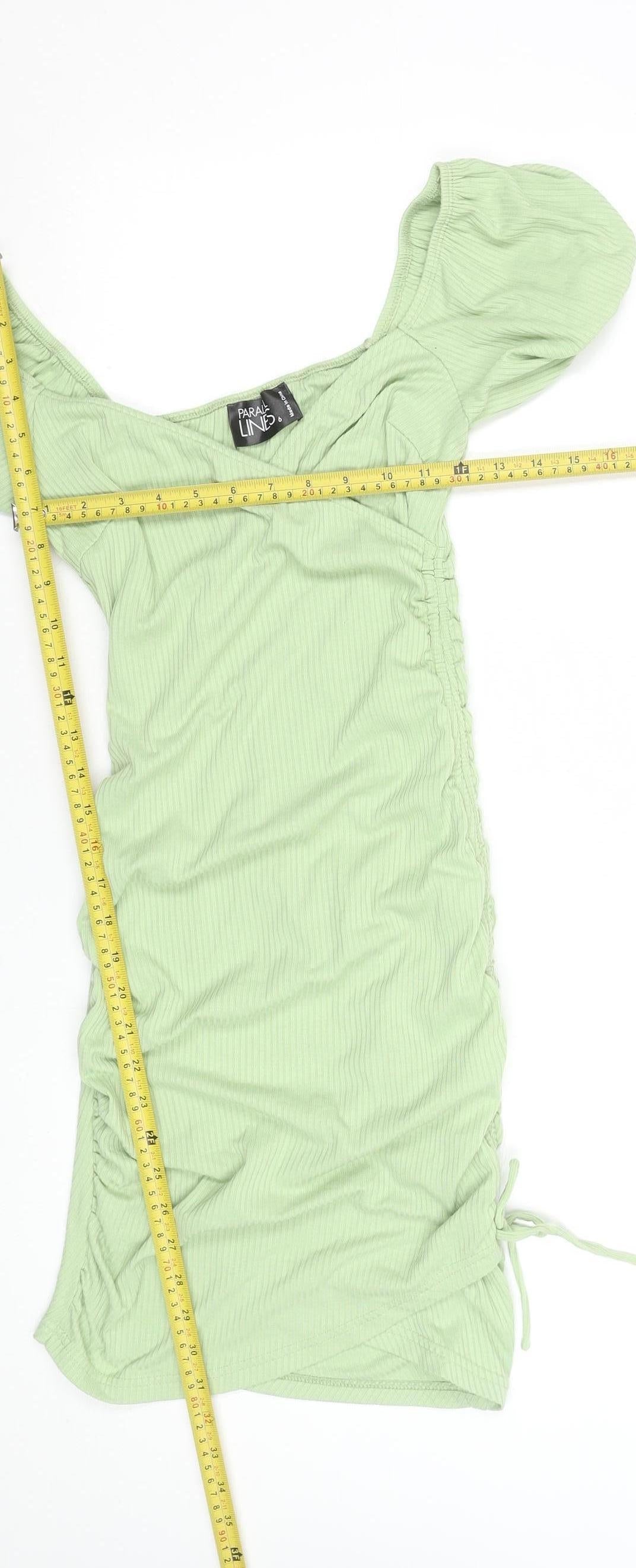 Parallel Lines Women Green Size 6 Bodycon Short Puff Sleeve Dress