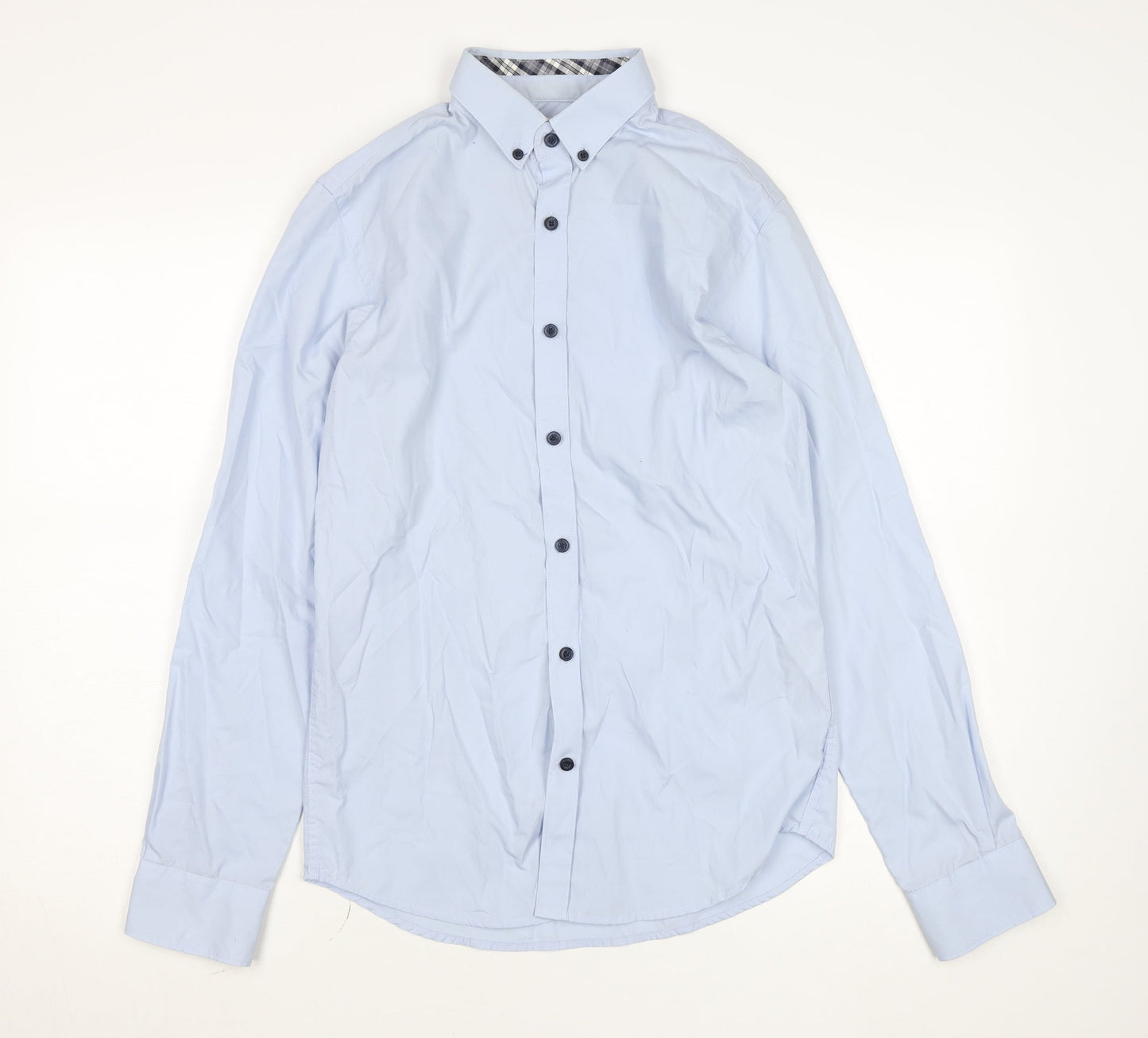 Men’s Blue Button-Down Formal Dress Shirt Size S 38cm Cotton Blend