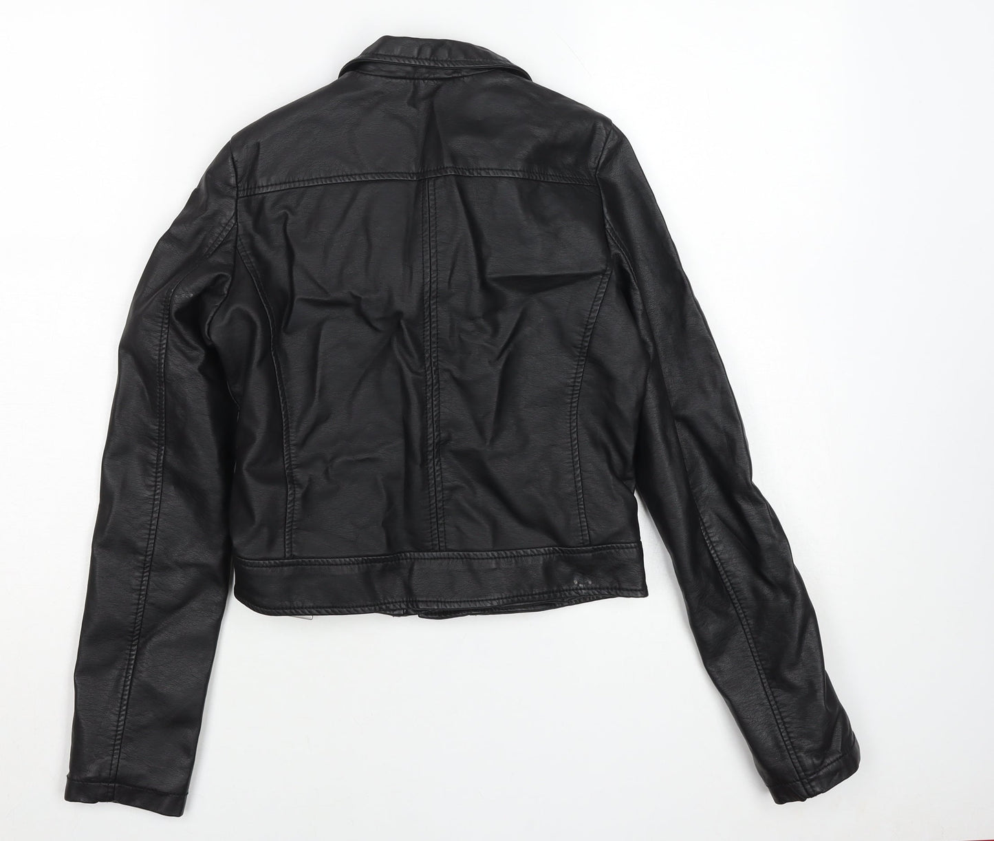 Atmosphere Women Black Faux Leather Biker Jacket Size 4 Belted Zip