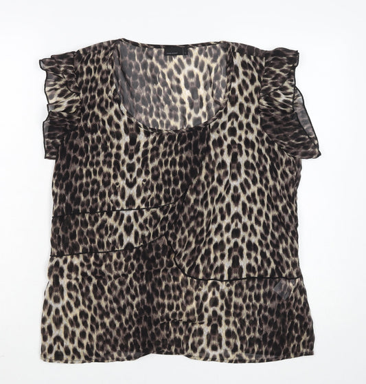 Vero Moda Women's Brown Animal Print Ruffle Chiffon Blouse Size L