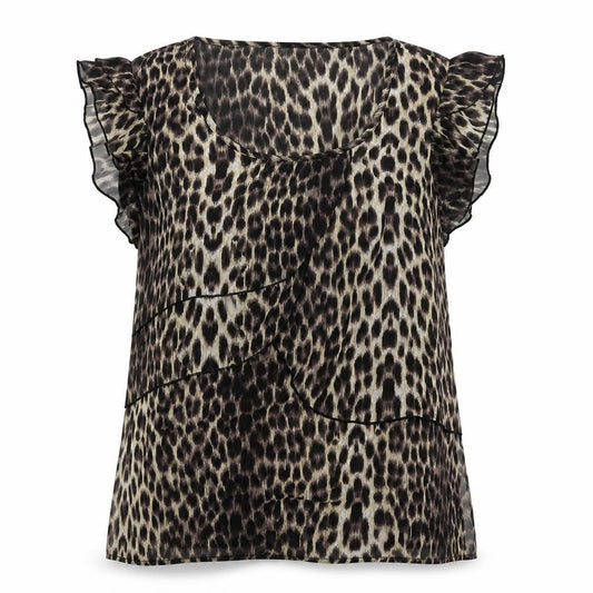 Vero Moda Women's Brown Animal Print Ruffle Chiffon Blouse Size L