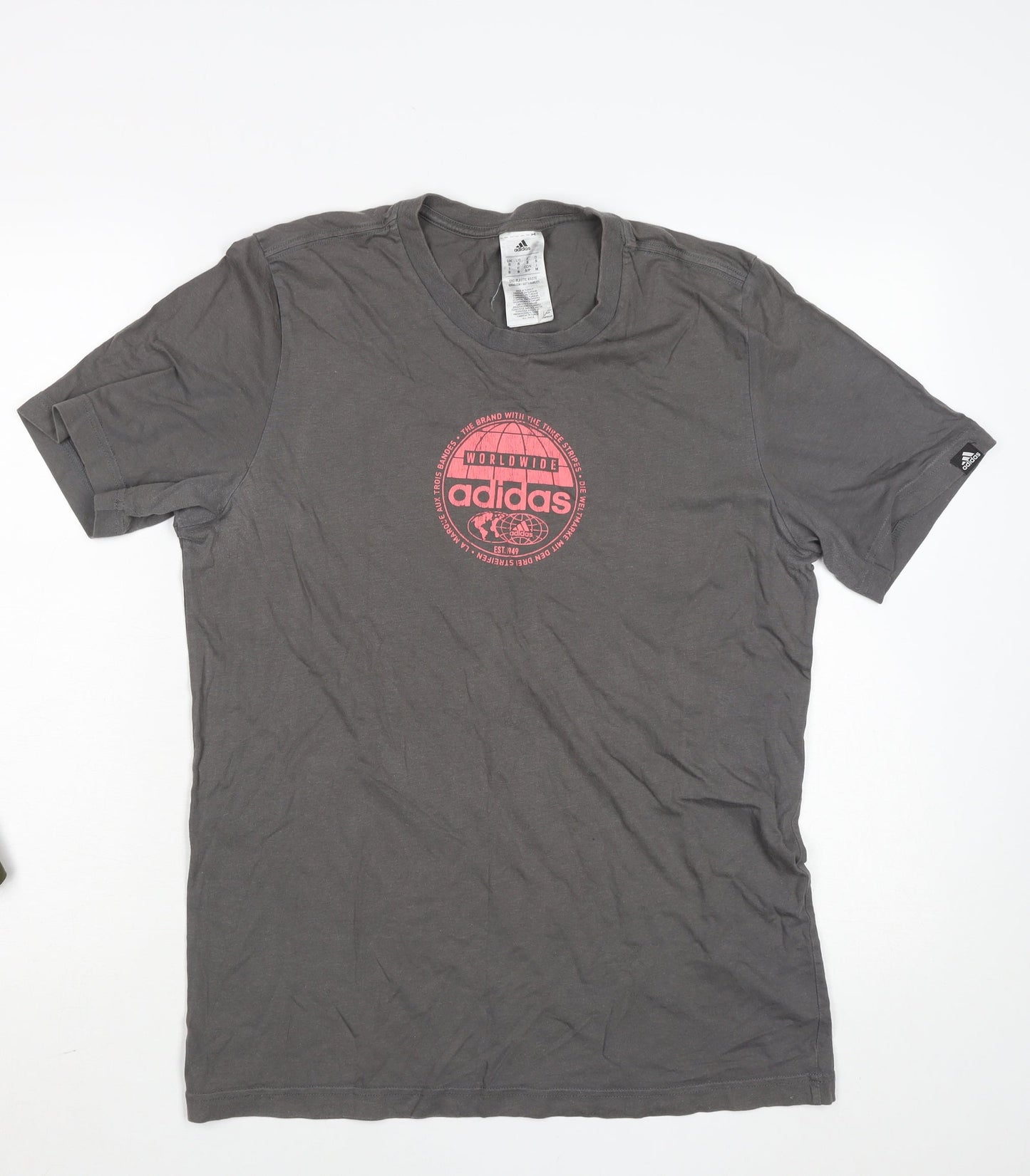 Adidas Mens Grey Short Sleeve Graphic Logo Cotton T-Shirt Size S