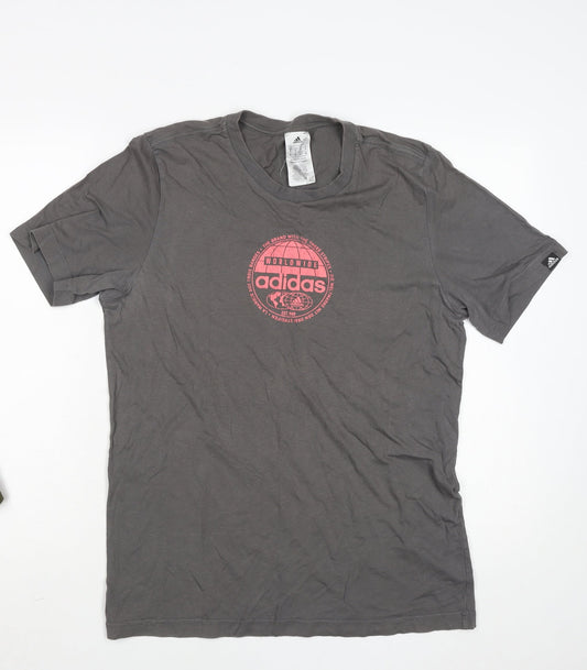 Adidas Mens Grey Short Sleeve Graphic Logo Cotton T-Shirt Size S
