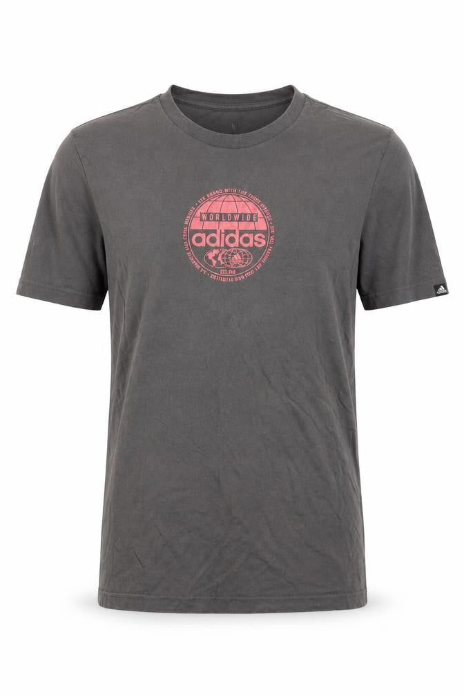 Adidas Mens Grey Short Sleeve Graphic Logo Cotton T-Shirt Size S