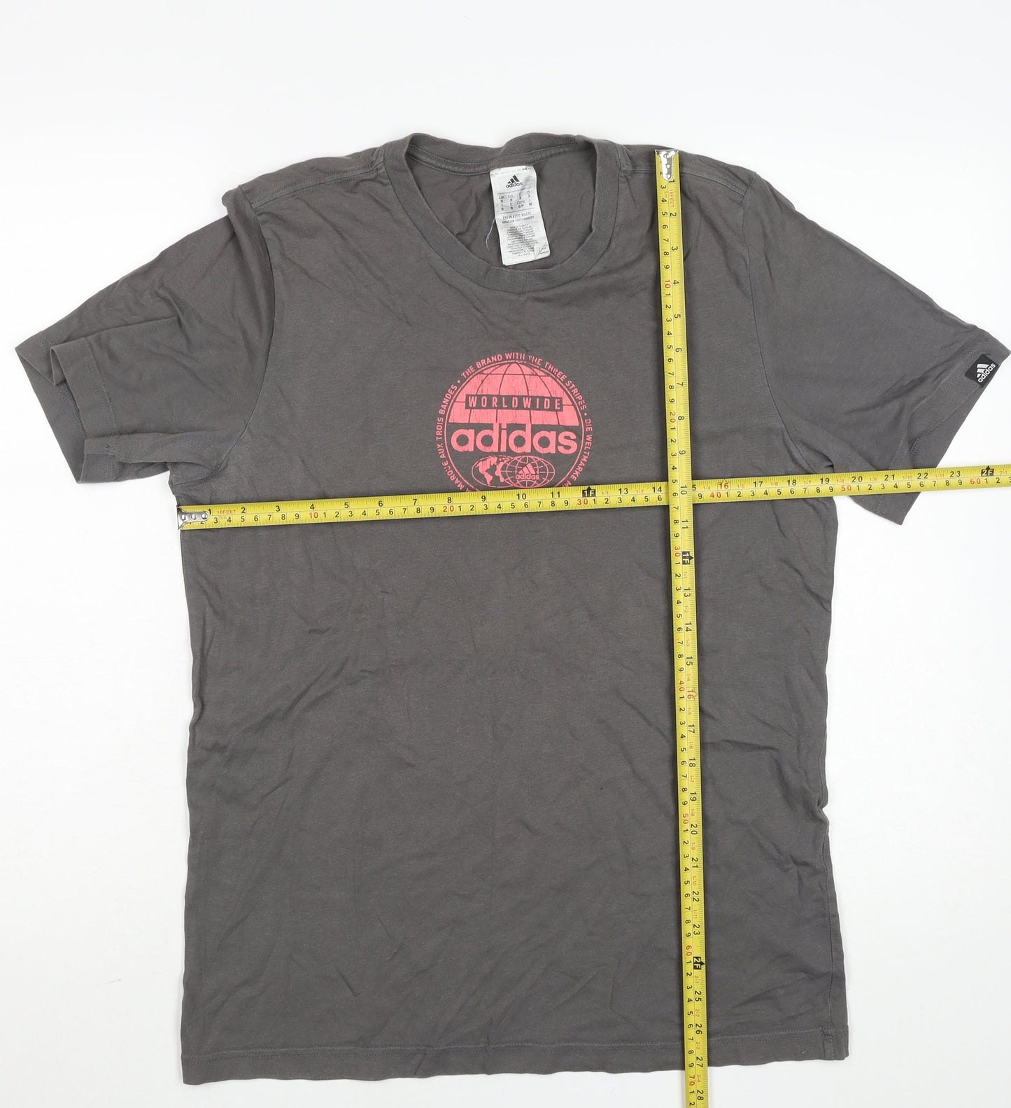 Adidas Mens Grey Short Sleeve Graphic Logo Cotton T-Shirt Size S