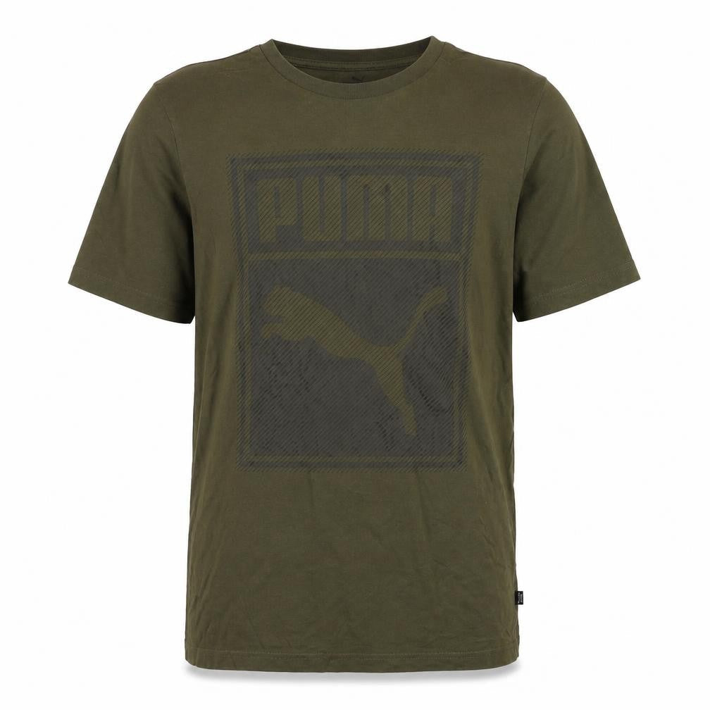 Puma Men's Green Cotton Graphic Logo Regular Fit T-Shirt Size S
