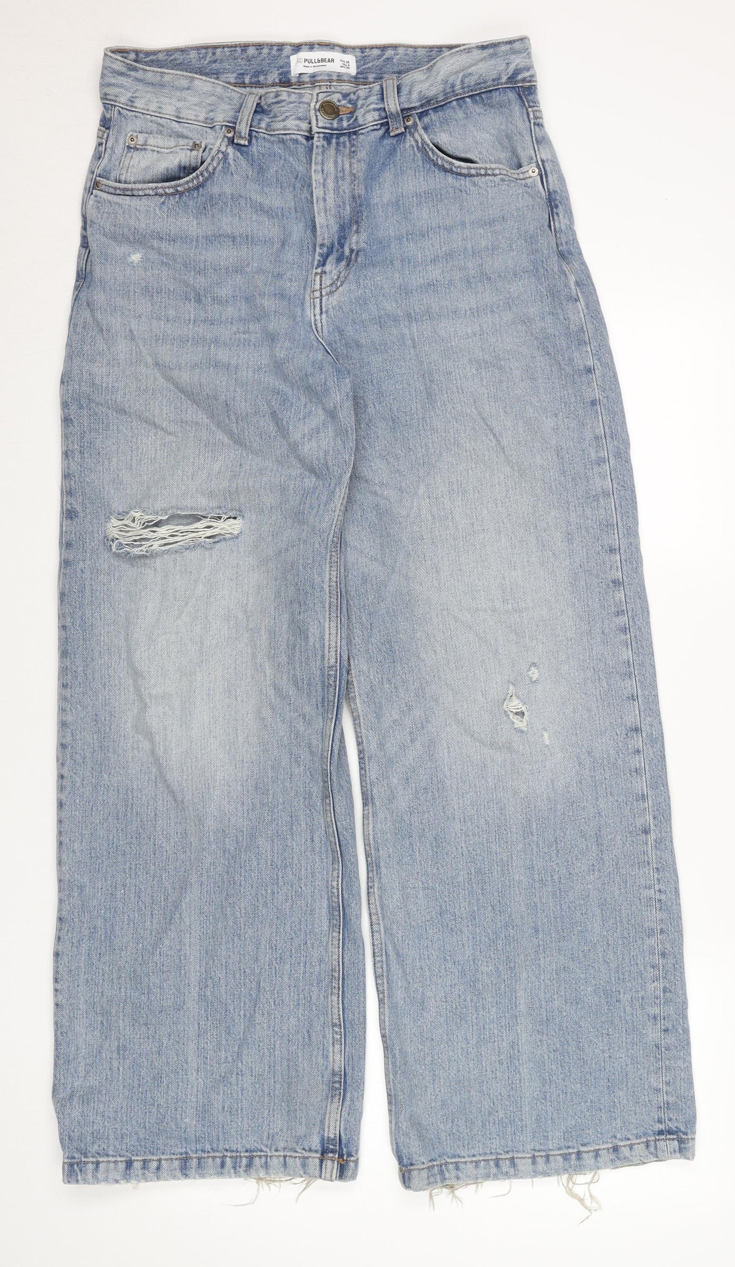 Pull&Bear Men's Blue Distressed Straight Denim Jeans Size 26