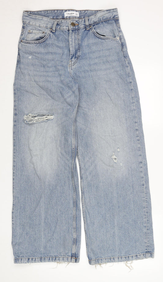Pull&Bear Men's Blue Distressed Straight Denim Jeans Size 26