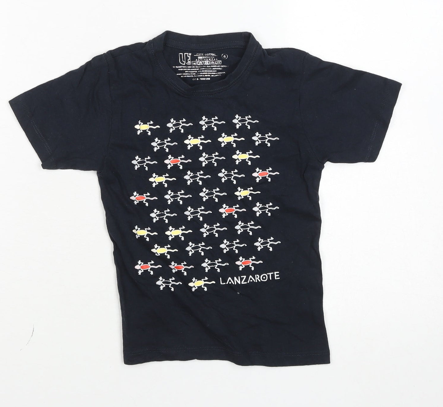 Lanzatextil Boys Black Lanzarote Graphic Short Sleeve Cotton T-Shirt Size 6