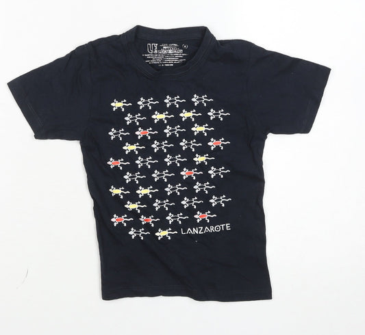 Lanzatextil Boys Black Lanzarote Graphic Short Sleeve Cotton T-Shirt Size 6