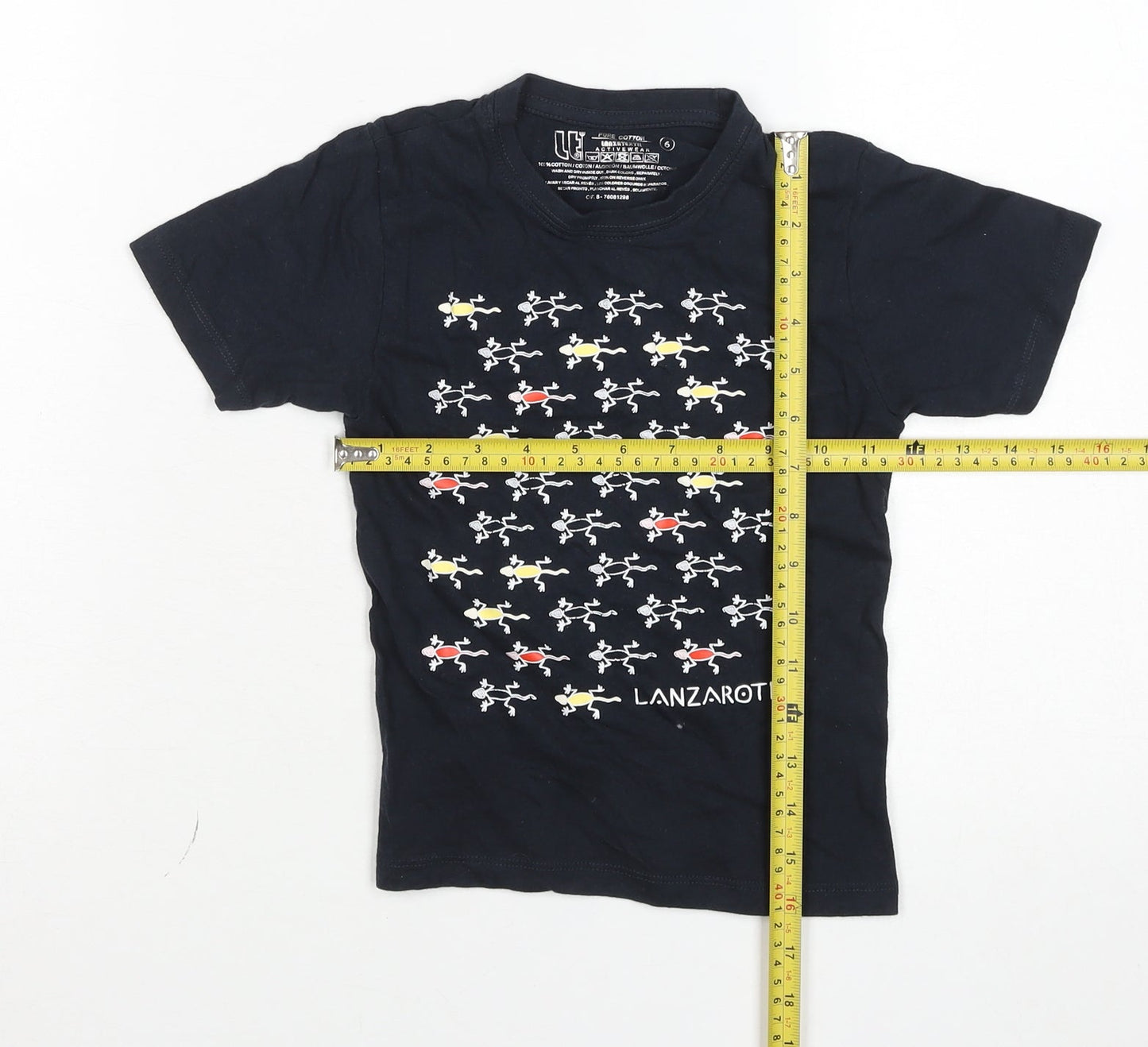 Lanzatextil Boys Black Lanzarote Graphic Short Sleeve Cotton T-Shirt Size 6