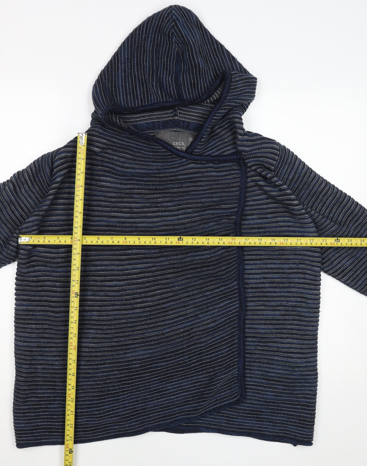 Cecil Women's Blue Striped Hooded Pullover Jumper Size S