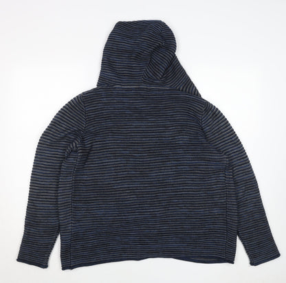 Cecil Women's Blue Striped Hooded Pullover Jumper Size S