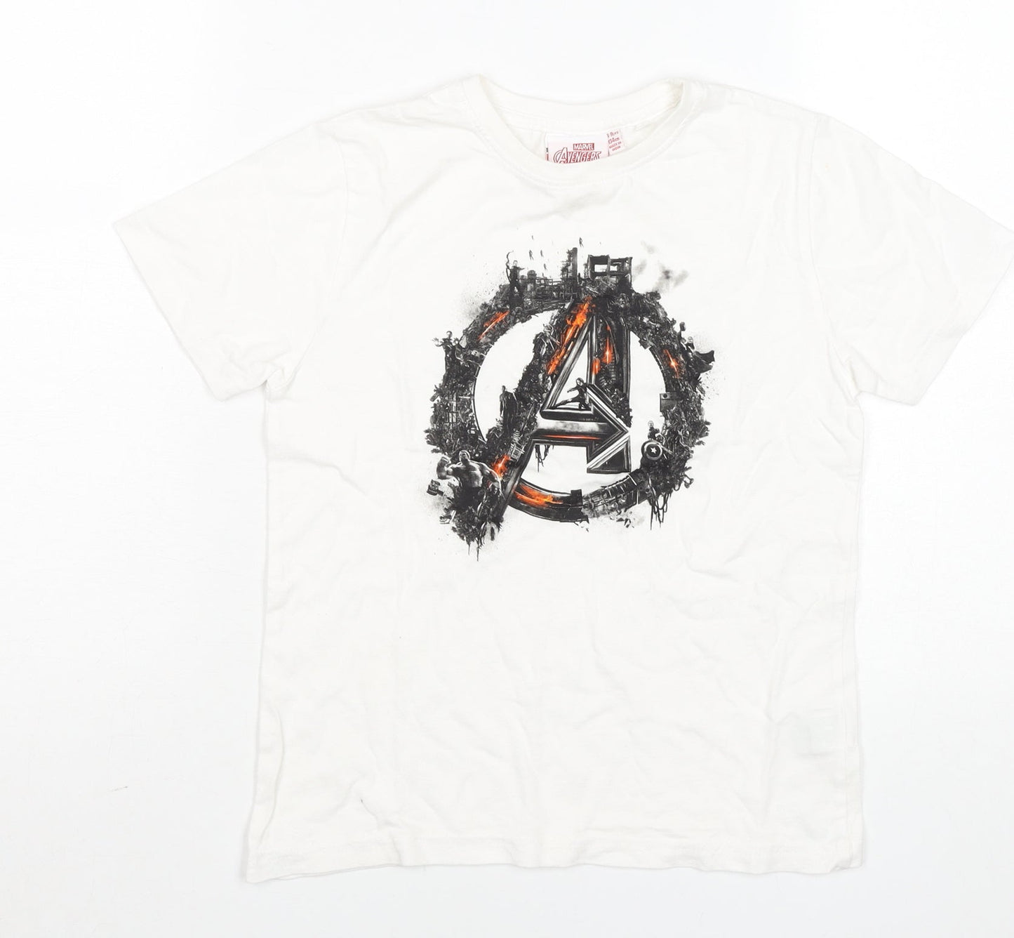 Marvel Avengers Boys White Graphic T-Shirt 8-9 Years Cotton Crew Neck