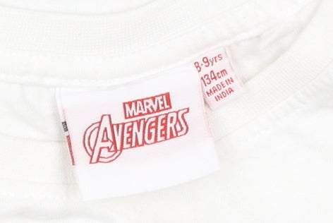 Marvel Avengers Boys White Graphic T-Shirt 8-9 Years Cotton Crew Neck