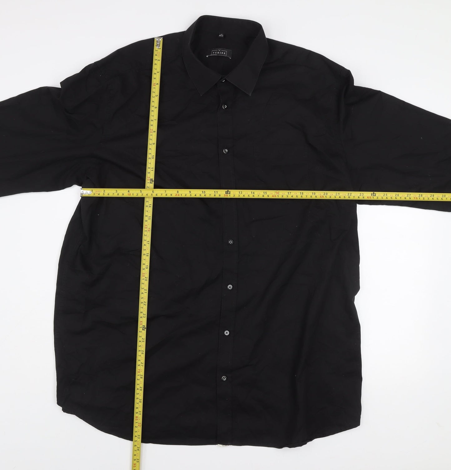 FENIKS Men's Black Long Sleeve Cotton Button-Up Shirt Size 47