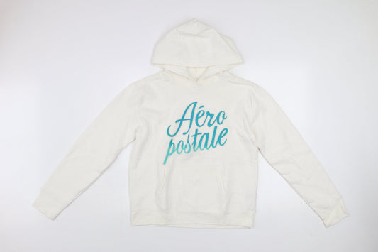 Aeropostale Womens White Pullover Hoodie Medium Cotton Blend