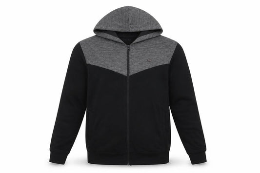 Jack & Jones Mens Black Grey Hooded Full Zip Jacket Size L