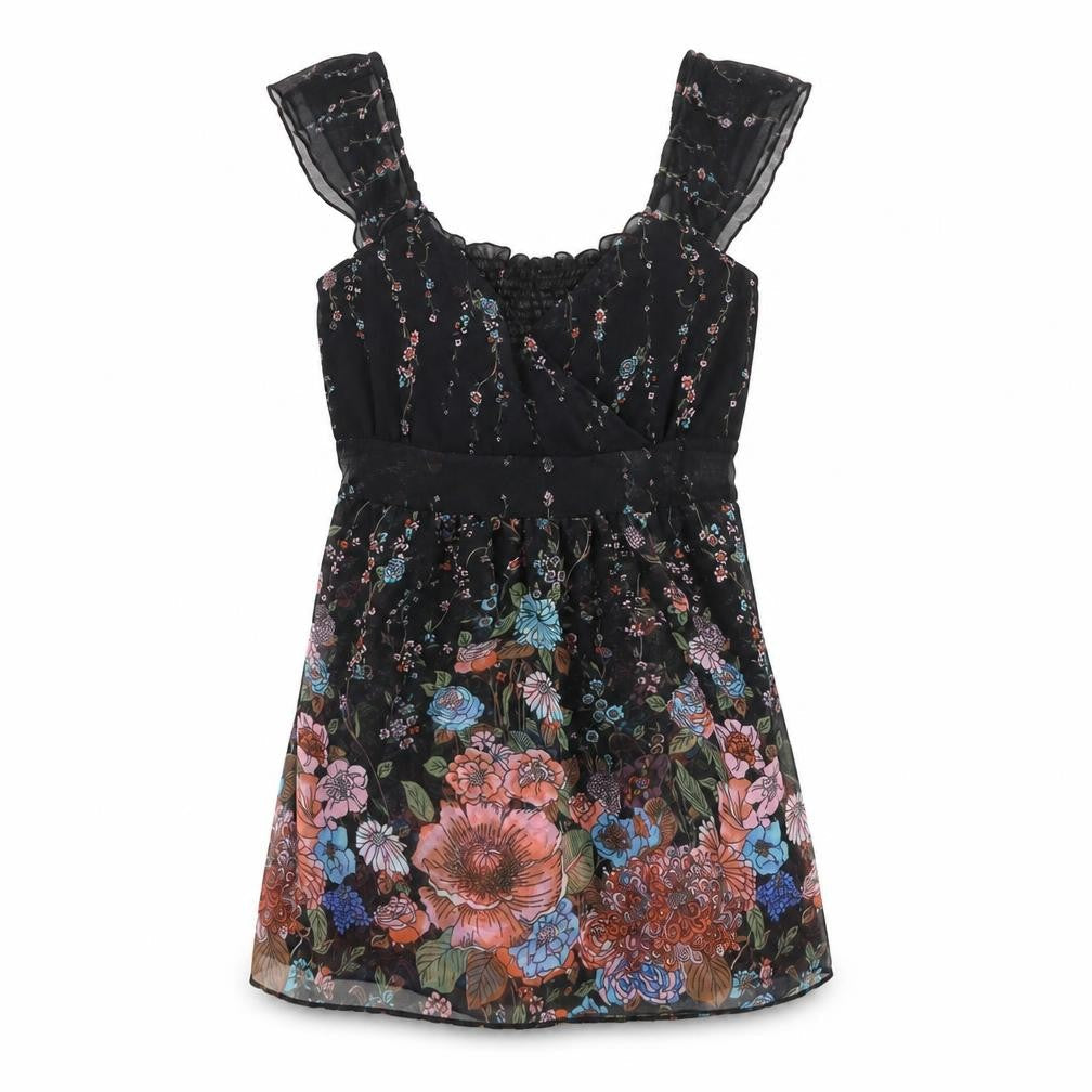Influence Women’s Black Floral Chiffon Tunic Blouse Size M