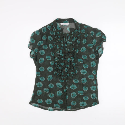 Atmosphere Women Green Floral Ruffle Chiffon Blouse Size 12