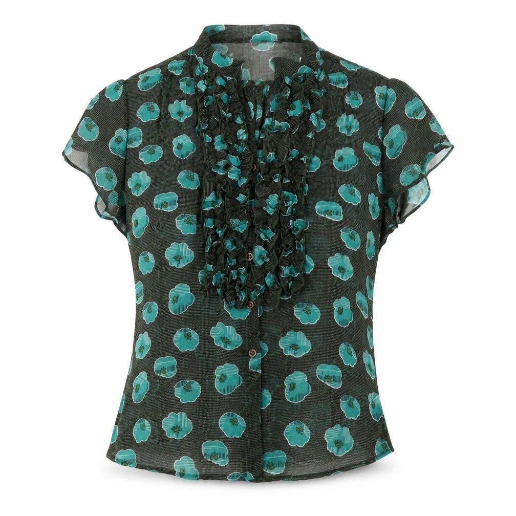 Atmosphere Women Green Floral Ruffle Chiffon Blouse Size 12