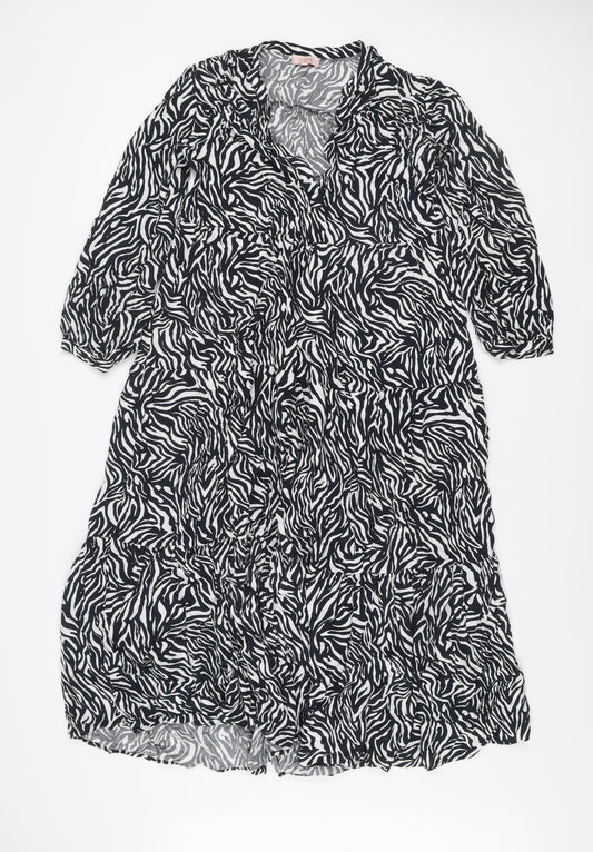 GOA Women’s Black Zebra Print Midi A-Line Dress Size M