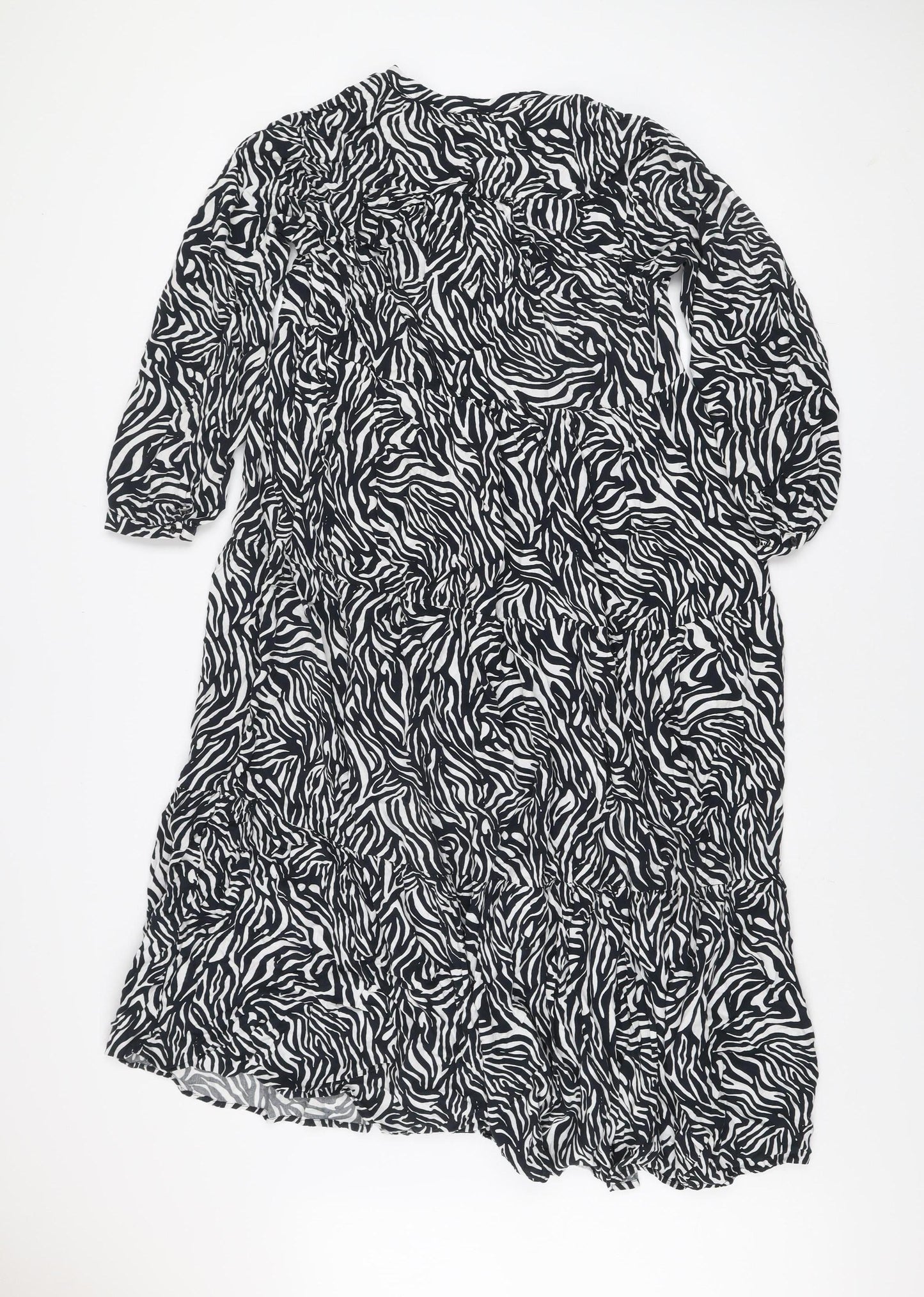 GOA Women’s Black Zebra Print Midi A-Line Dress Size M