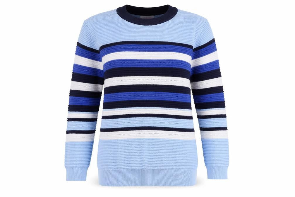 Savida Women's Blue Striped Crew Neck Pullover Jumper Size 12