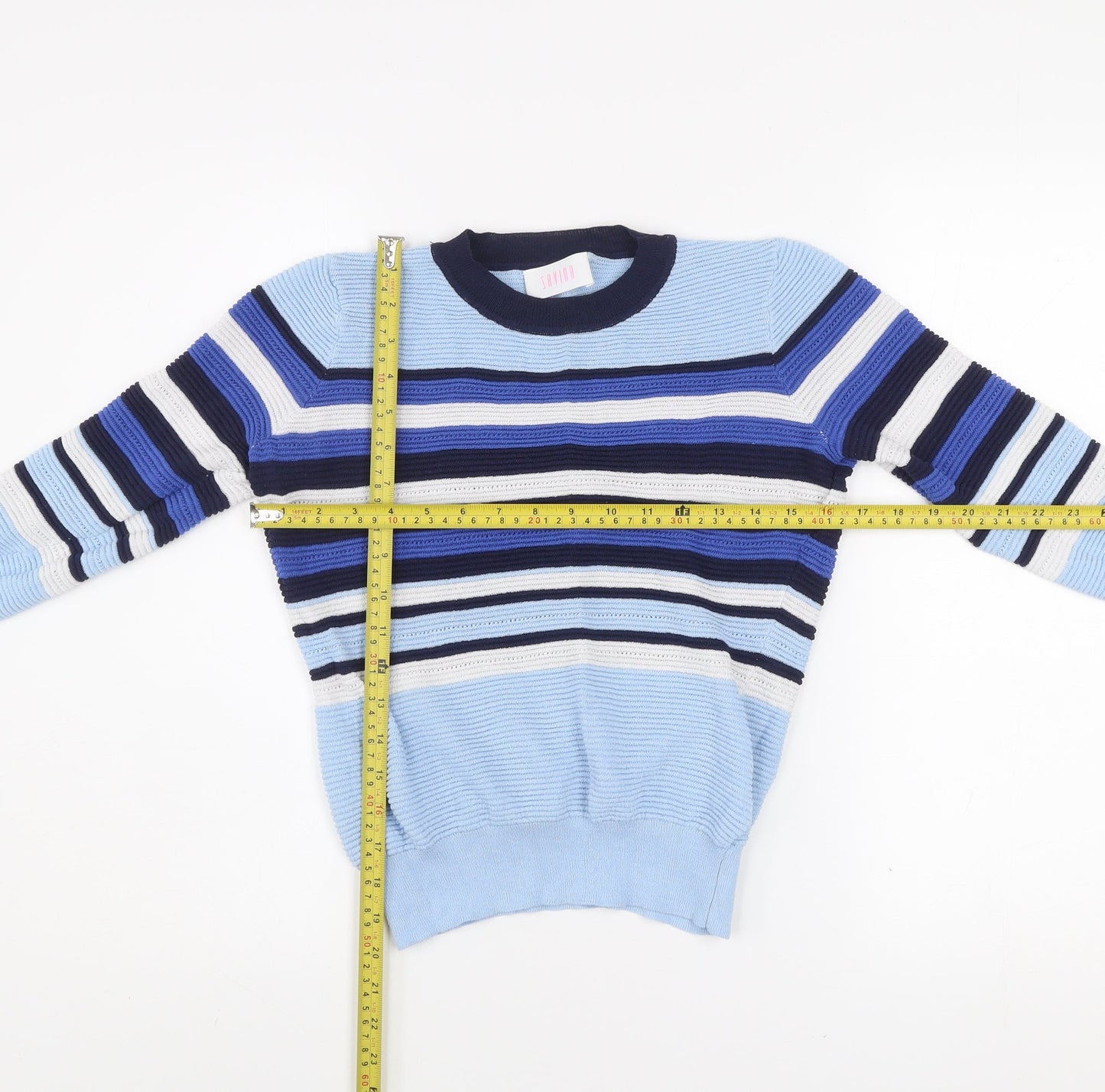 Savida Women's Blue Striped Crew Neck Pullover Jumper Size 12
