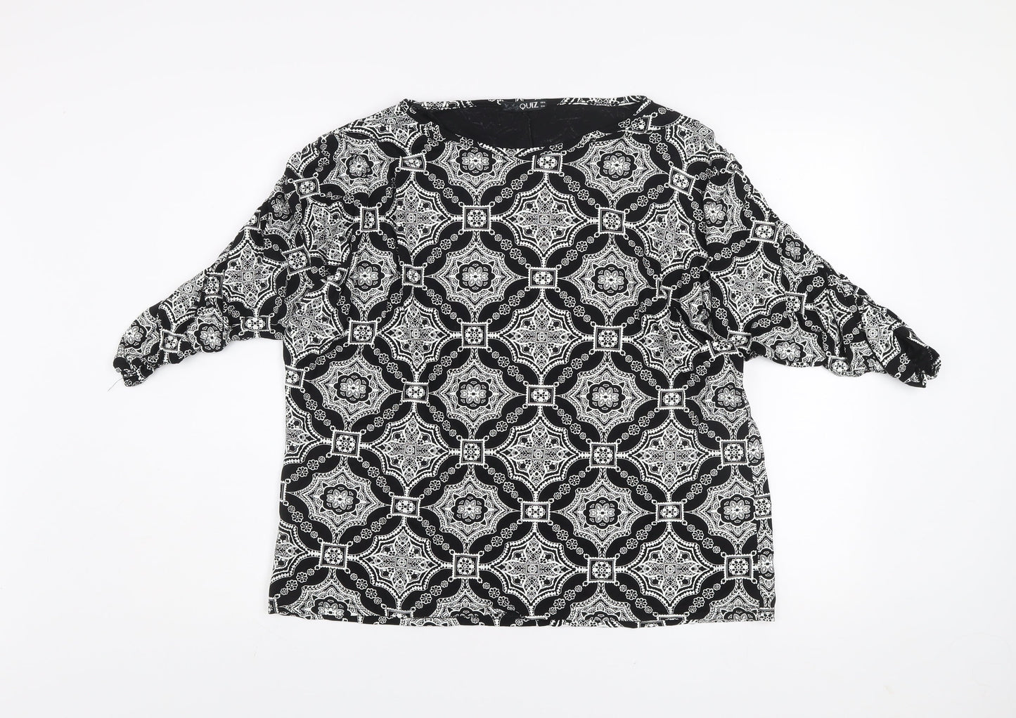 QUIZ Women's Black White Geometric Tunic Blouse Size 16