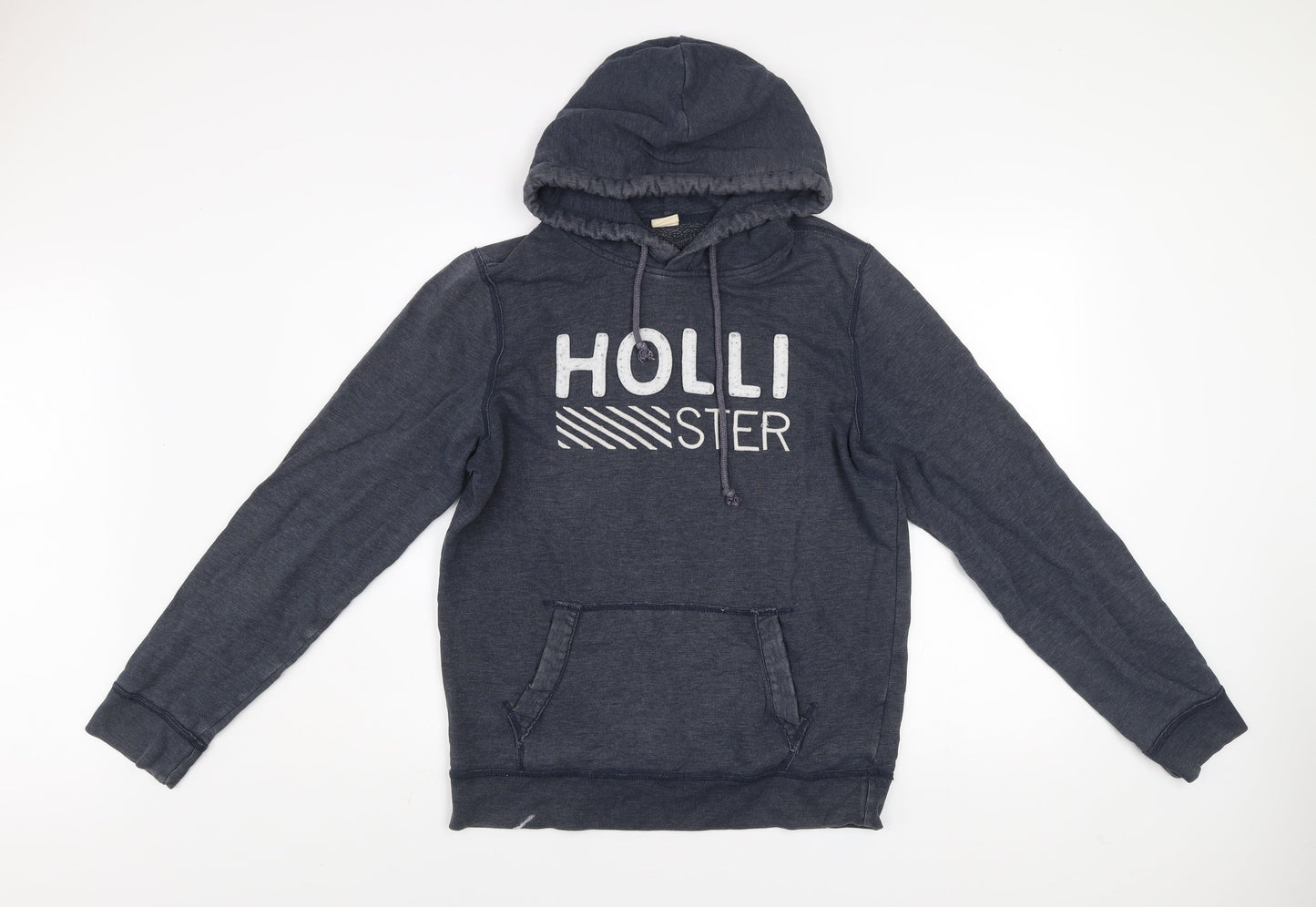 Hollister Men Blue Pullover Hoodie M Logo Graphic Cotton Blend