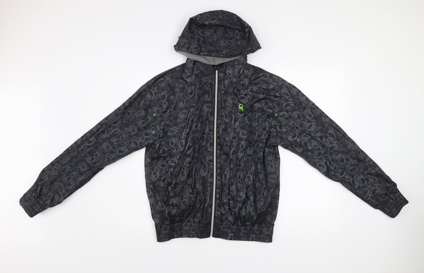 Rebel Boys Black Skull Print Hooded Windbreaker Jacket 12 Years