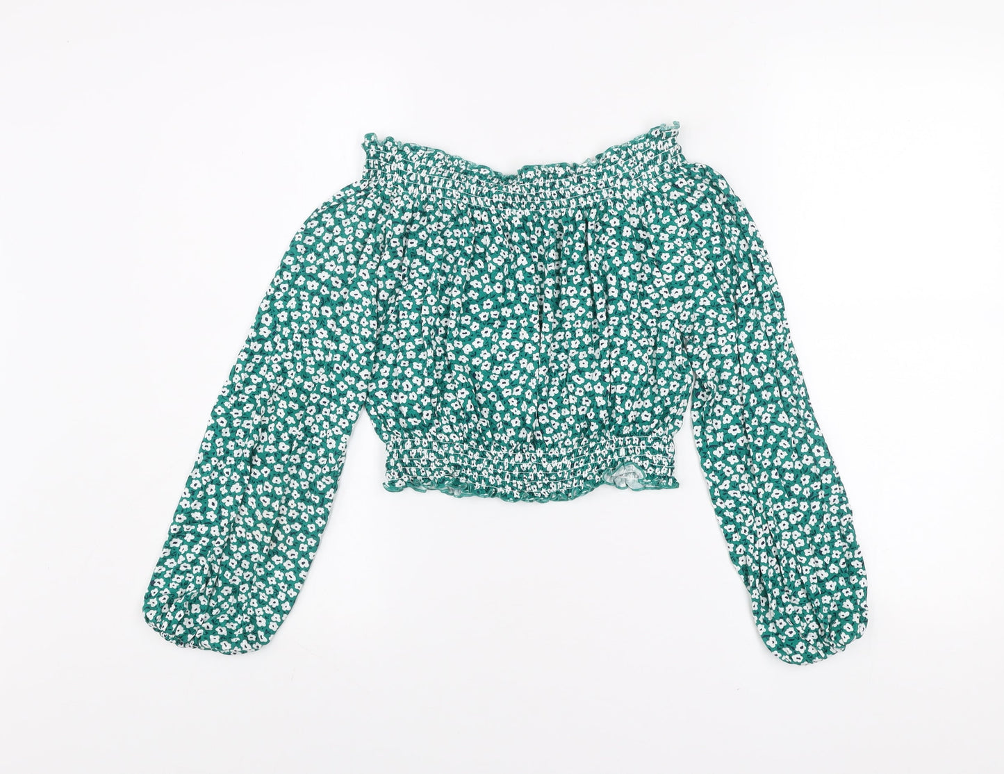 H&M Divided Women's Green Floral Off Shoulder Cropped Blouse Size 12