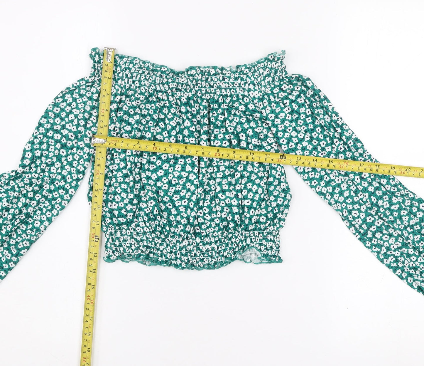 H&M Divided Women's Green Floral Off Shoulder Cropped Blouse Size 12